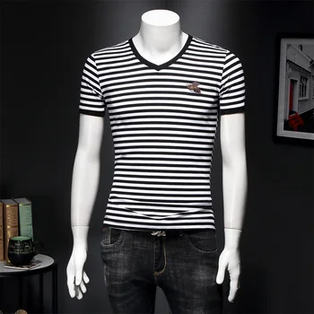 

High Quality Men's T-Shirts V-neck Great Designer Men T shirt 2020 Summer New Short Sleeve Solid Design Clothes #E179