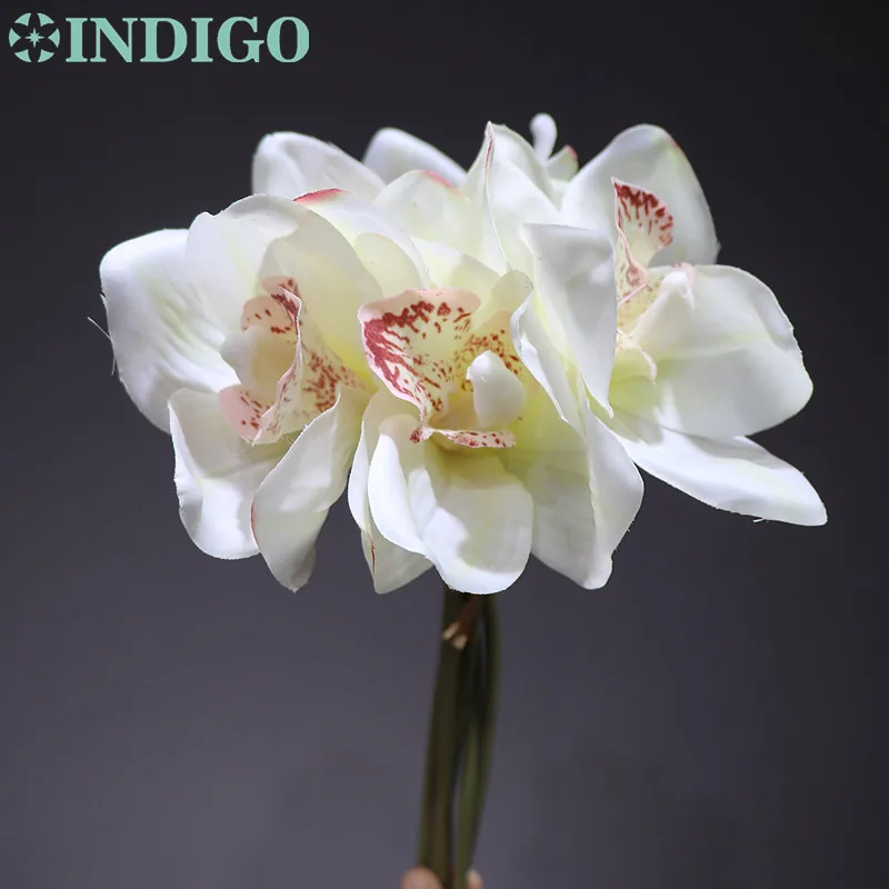 Индиго-белый цветок орхидеи Цимбидиум Тюльпан Калла анемон букет ромашек искусственные цветы для вечеринки - Цвет: 5pcs 28cm