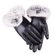 Перчатки с сенсорным экраном из искусственной кожи женские перчатки водонепроницаемые с искусственным кроличьим мехом толстые теплые весенне-зимние перчатки рождественские подарки