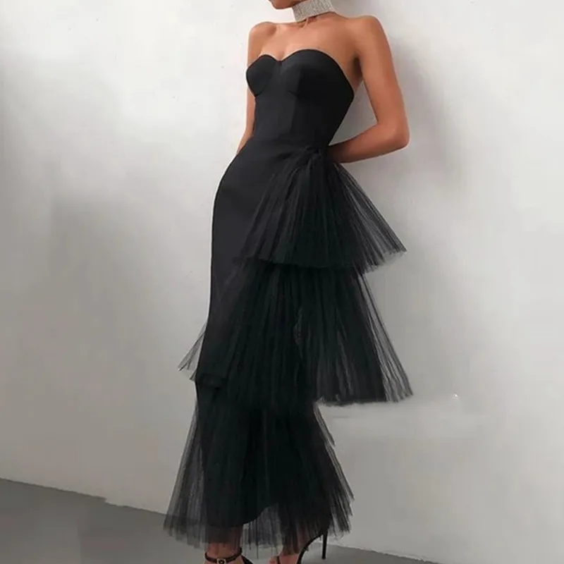 

Elegant Black/White Prom Dresses Women 2023 Mermaid Strapless Tiered Sleeveless Homecoming Formal Party Gown Vestidos De Noche