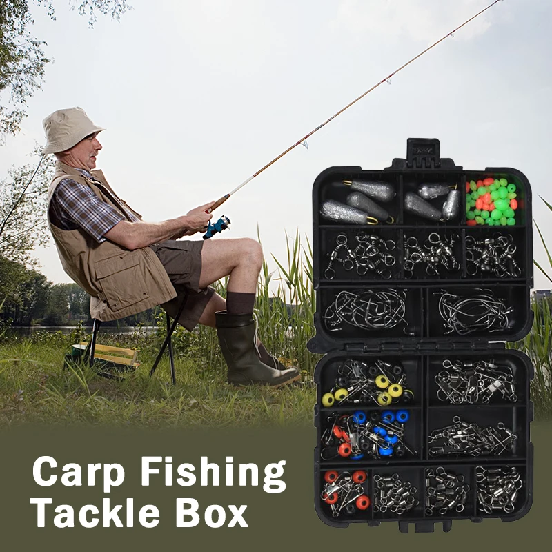

160pcs/set Fishing Tackle Boxes Storage Case Portable Fishing Swivels Snaps Hooks Luminous Beads Lure Carp Fishing Tackle Kit
