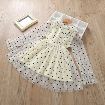 

2019 autumn spring kids Girl Dress Lace white long sleeve dot Dresses kids baby girls party clothing children dress 2-8Y