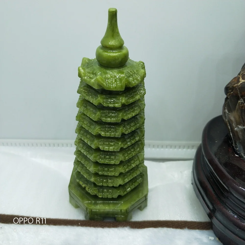 Green stone 13cm Натуральный белый кристалл резьба башня wenchang Кварцевый Кристалл Рейки отверждения точка украшения дома или офиса - Цвет: Green stone 13cm