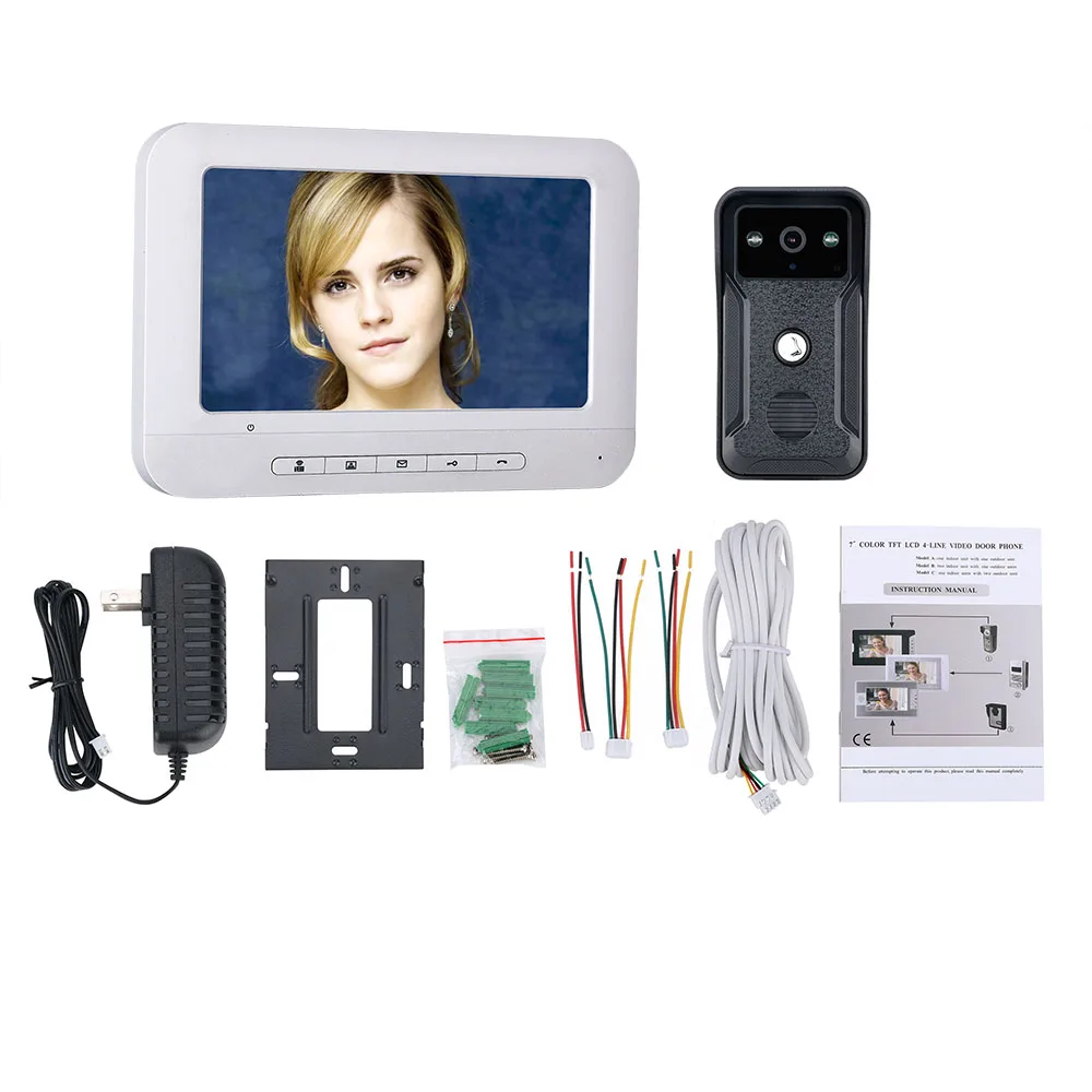 GAMWTER видеодомофон дверной звонок Проводная видеодомофон система 7 дюймов цветной монитор и HD камера с дверным выпуском