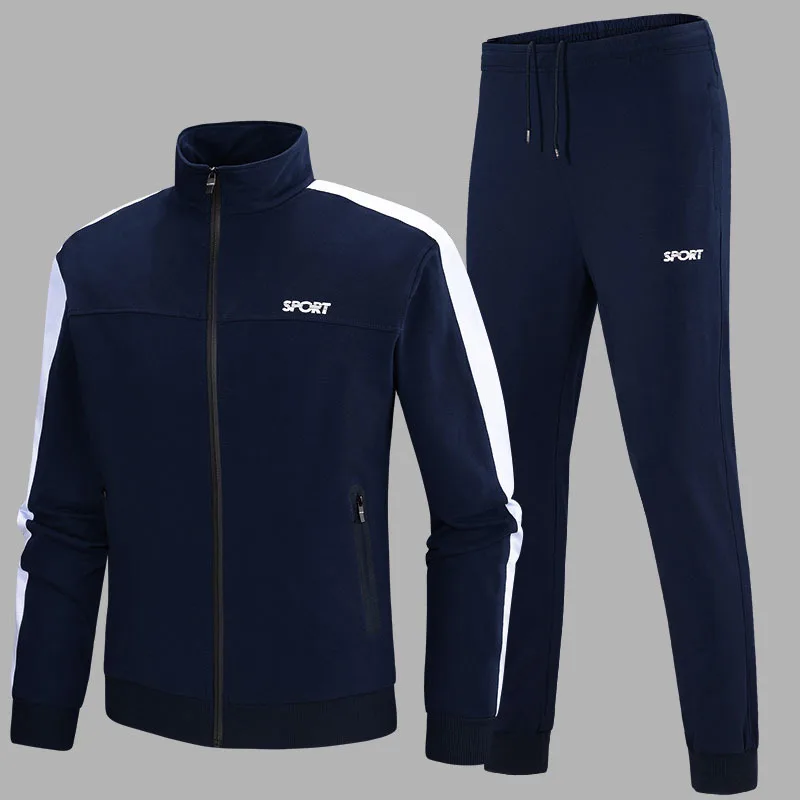 Мужская модная спортивная одежда, наборы, Осень-зима, Мужской Повседневный хлопковый спортивный костюм, мужская куртка из 2 частей, тренировочные штаны, набор, одежда для бега - Цвет: C91 Blue