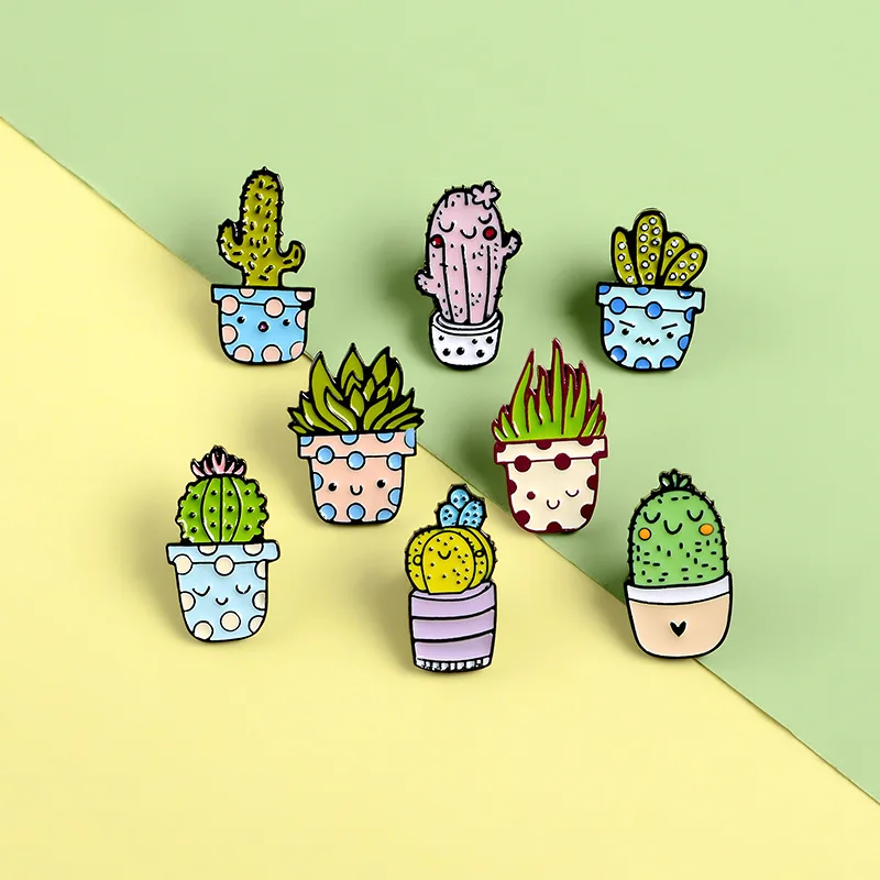 Planta De Esmalte 3PCS/Set Cuello En Maceta Cactus Broche Pin Insignia ropa de dibujos animados _ MZ