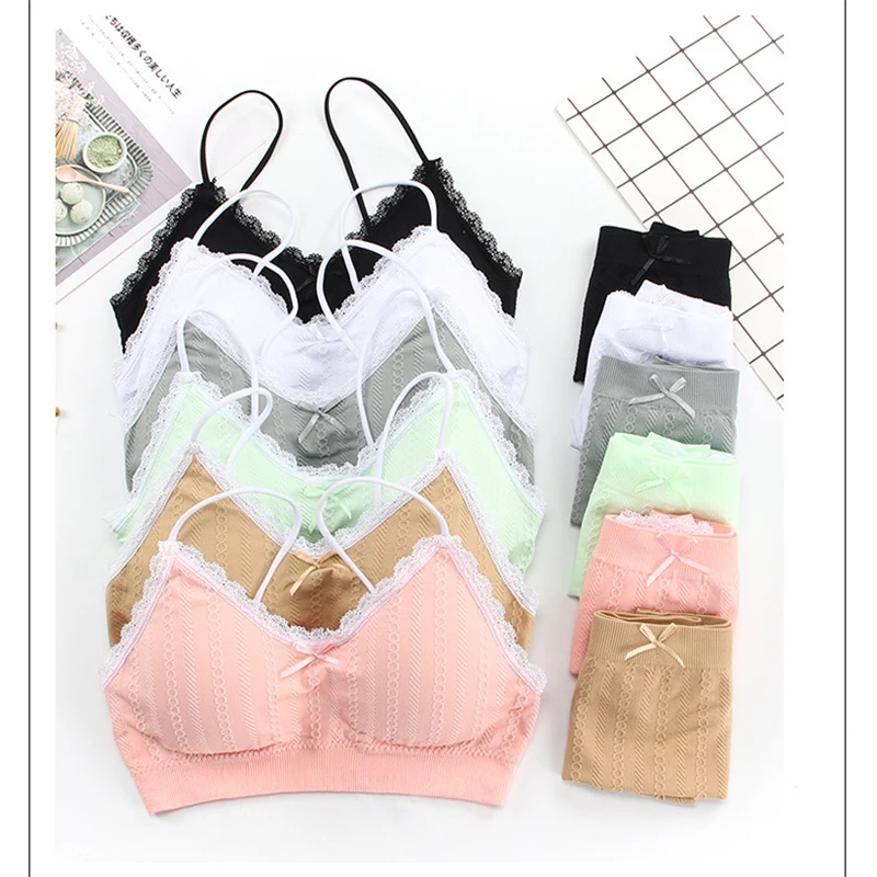 ATHVOTAR Kvinnor Underkläder Set Spets Kostym Sexig Ärmlös Tube Top Kvinna Solid Underkläder Boyshort Trosor_voghion.com