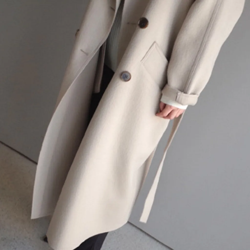 Free Ostrich Wool Blend Coat Women Long Jacket Long Sleeve Outwear Korean Casual Autumn Winter Button Overcoat Woolen Coat N30