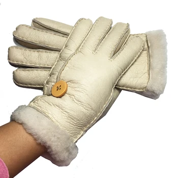 

Women Winter Gloves New Fashion Woolen Glovess Real Sheepskin Fur Warm Gloves Elegant Ladies Full Finger Genuine Leather Gloves