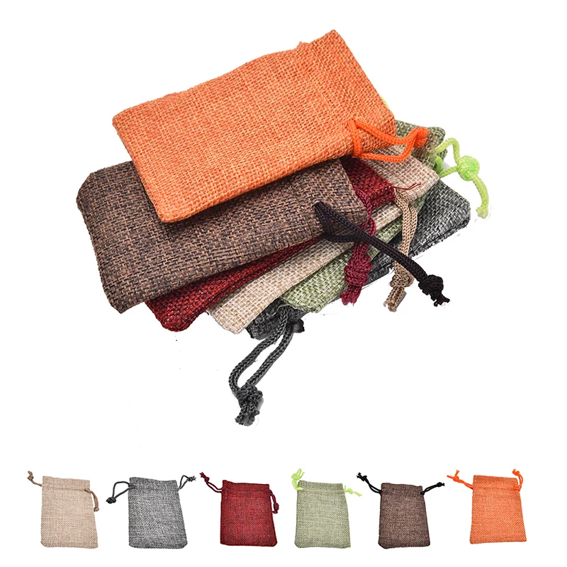 

10 Linen Jute Hessian Sack Jewelry Pouch Drawstring Bags Wedding Favour 7*9cm