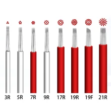 50 шт. микроблейдинг иглы Смешанные Круглые штырьки R3 R5 R7 R9 R21 Перманентный макияж ручной туман бровей Иглы татуировки микролезвие для татуировок