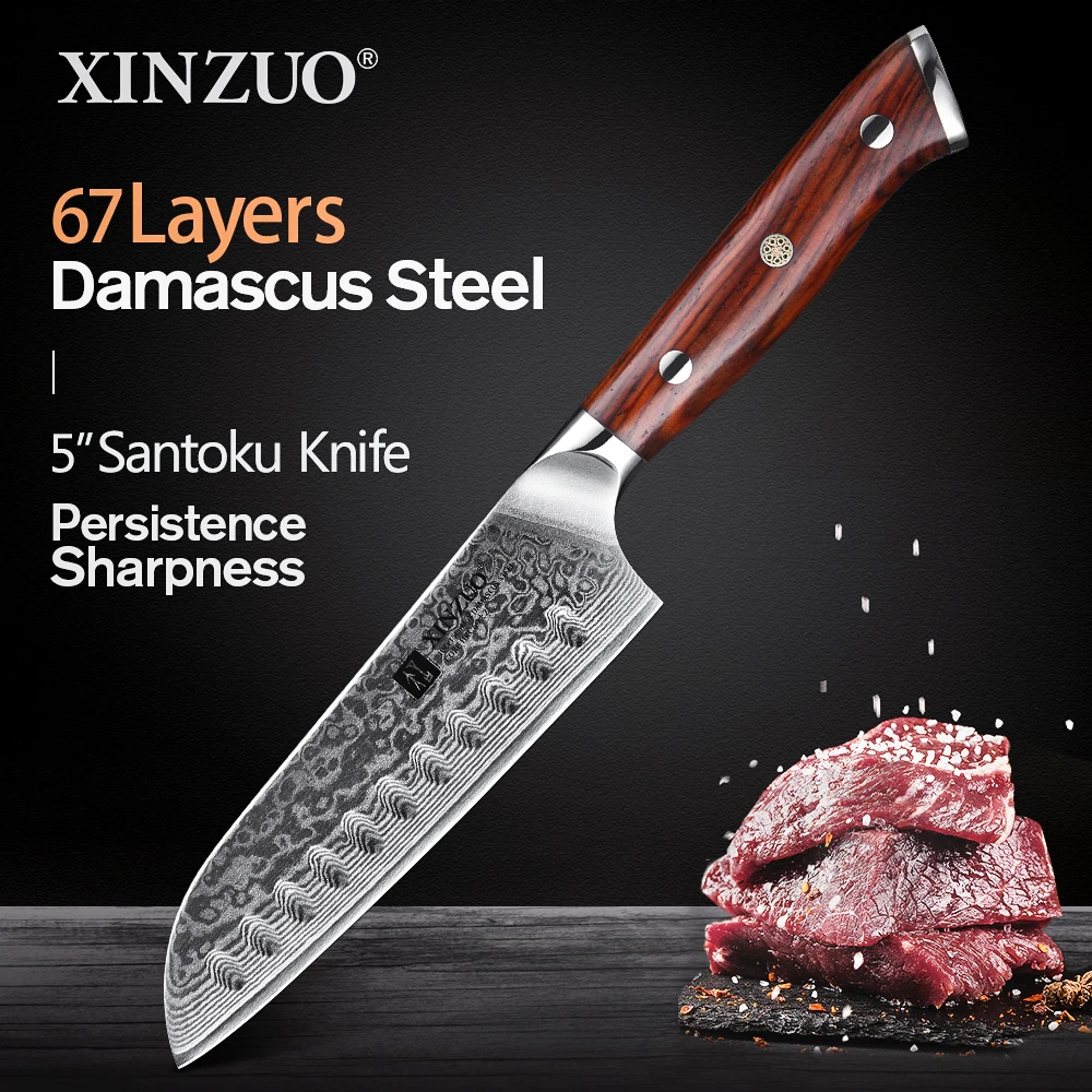 XINZUO 5 дюймовый нож Santoku Damascus VG10 стальной кухонный Pro очень острые ножи шеф повара в японском стиле с ручкой из