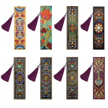 

Huacan DIY Diamond Painting Bookmark Special Shaped Flower Embroidery Leather Tassel Book Marks Diamond Art Gift