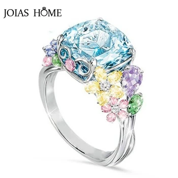 

JoiasHome Classic Women Silver Jewelry Ring With Square Sapphire Gemstones Wedding Party Wholesale Gift Size 6-10 Wholesale