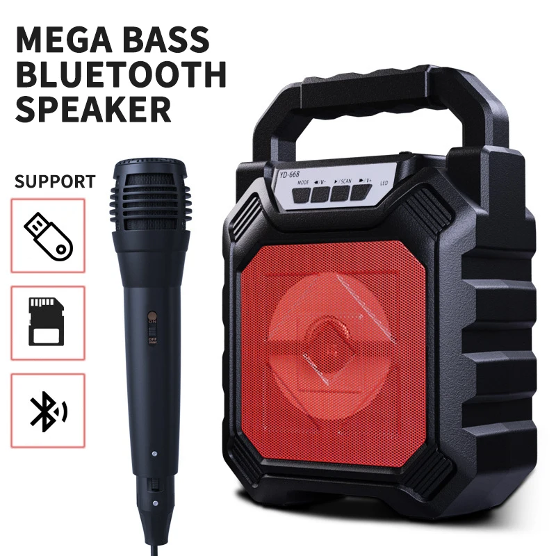 Altavoz portátil inalámbrico con Bluetooth, caja de luz LED de Ambiente, compatible con micrófono, entrada de tarjeta al aire libre, altavoz de gran volumen