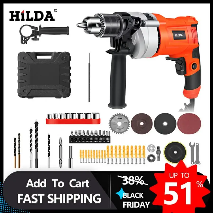 

HILDA Impact electric drill Electric Rotary Hammer with BMC and 5pcs Accessories Impact Drill Power Drill Electric Drill