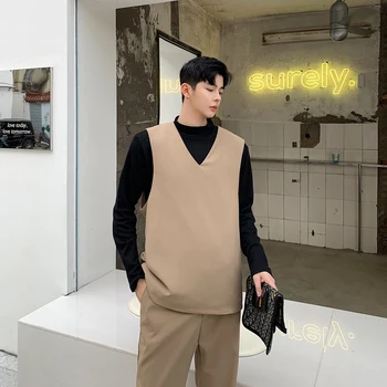 

Men's Sweatshirt 2019 Autumn and Winter New Solid Color Turtleneck V-neck Loose Men's Vest Sweatshirt Youth Fashion Men's Wear