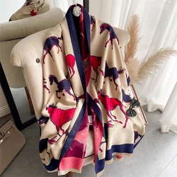 Cashmere Winter Scarf lady Print Horse Animal Thick Warm Blanket Shawl Wrap Hijab Bufanda Luxury Pashmina 2022 New