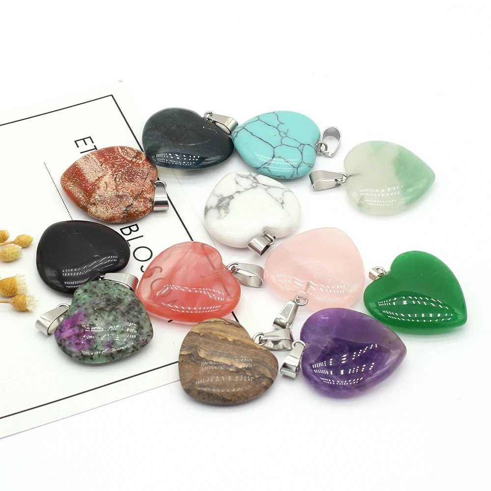 

3Pcs Natural Stone Pendant Heart Shape Exquisite Charms For Jewelry DIY Necklace Bracelet Accessories Make Random Color 25x25mm