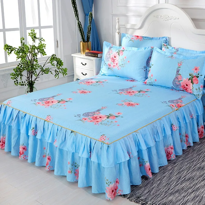 Floral Bedspread Bed Skirt Non-slip Fitted Sheet Cover Graceful 3pcs Double Lace Home Textile Cover + Pillowcase colcha de cama Floral Bedspread Bed Skirt Non-slip Fitted Sheet Cover Graceful 3pcs Double Lace Home Textile Cover + Pillowcase colcha de cama