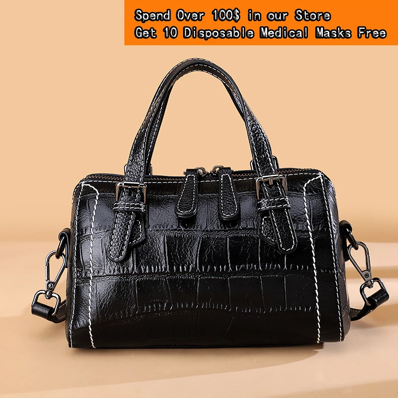 

HUGWISER Premium Leather Women One-shouldered Bag Fashion Casual Strappy Handbag Large Crocodile Print Shopping Date Striking