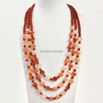 

GG Jewelry 22"-25'' 3 Strands Orange Round Coin Carnelian Necklace CZ Pave Pendant