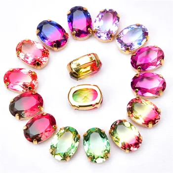 

High-quality Zircon 10*14mm oval 5pcs/pack Super flash 5A zircon gold base sew on gem crystal rhinestones,apparel accessories
