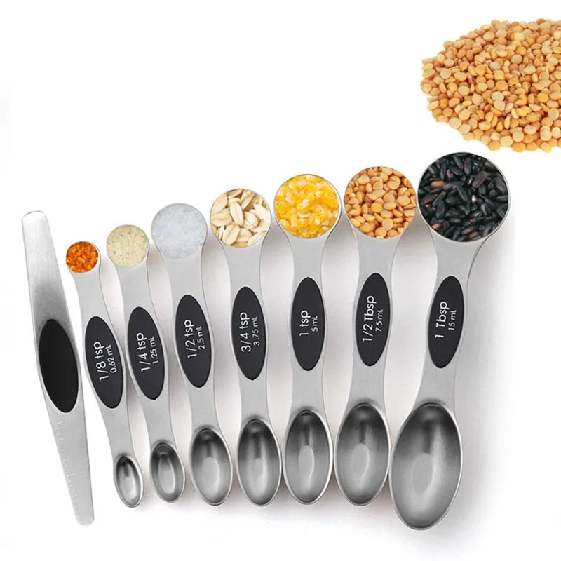 7PCS Stainless Steel Double Head Measuring Spoons Magnetic Measurement  Teaspoon Tablespoon for Dry and Liquid Ingredients