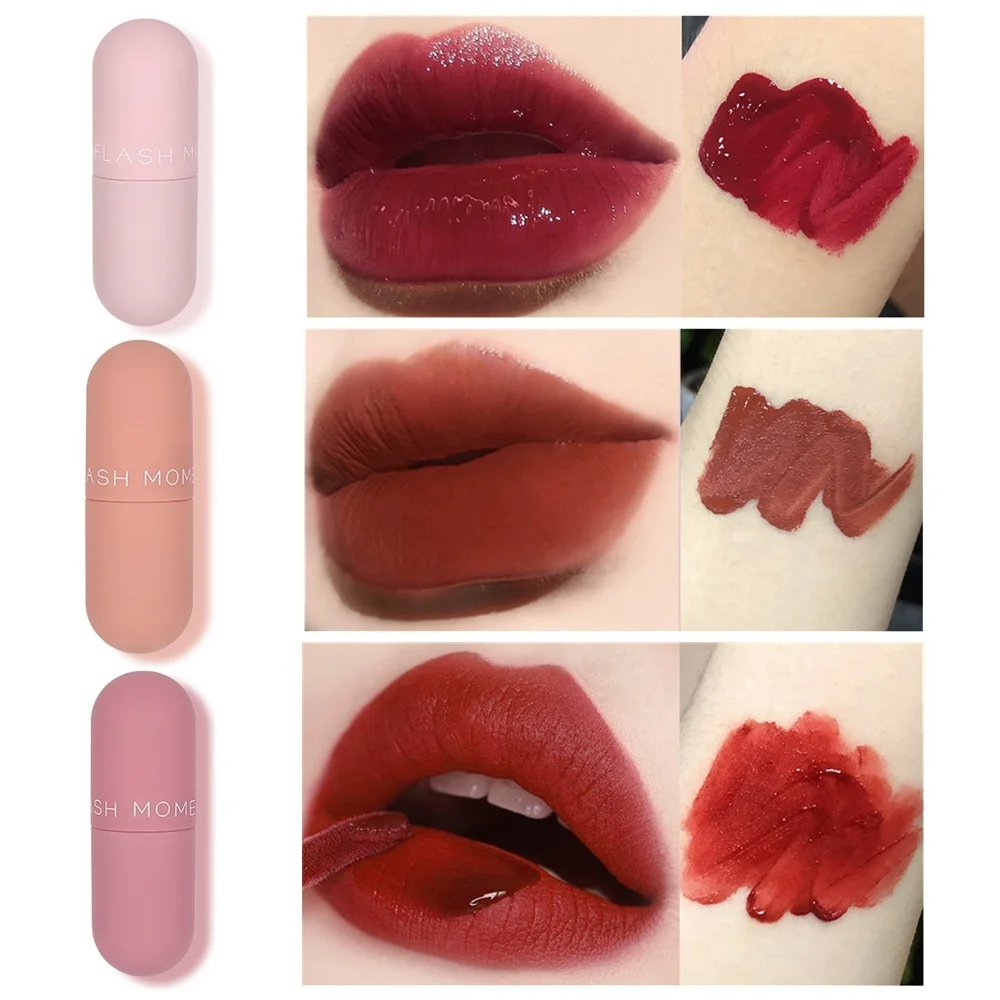 Pudaier 3 Pcs/set Matte Lip Gloss Tint Lips Makeup Moisturizer Liquid Matt Lipstick Long Lasting Nude Mat Red Brown Lipgloss Set
