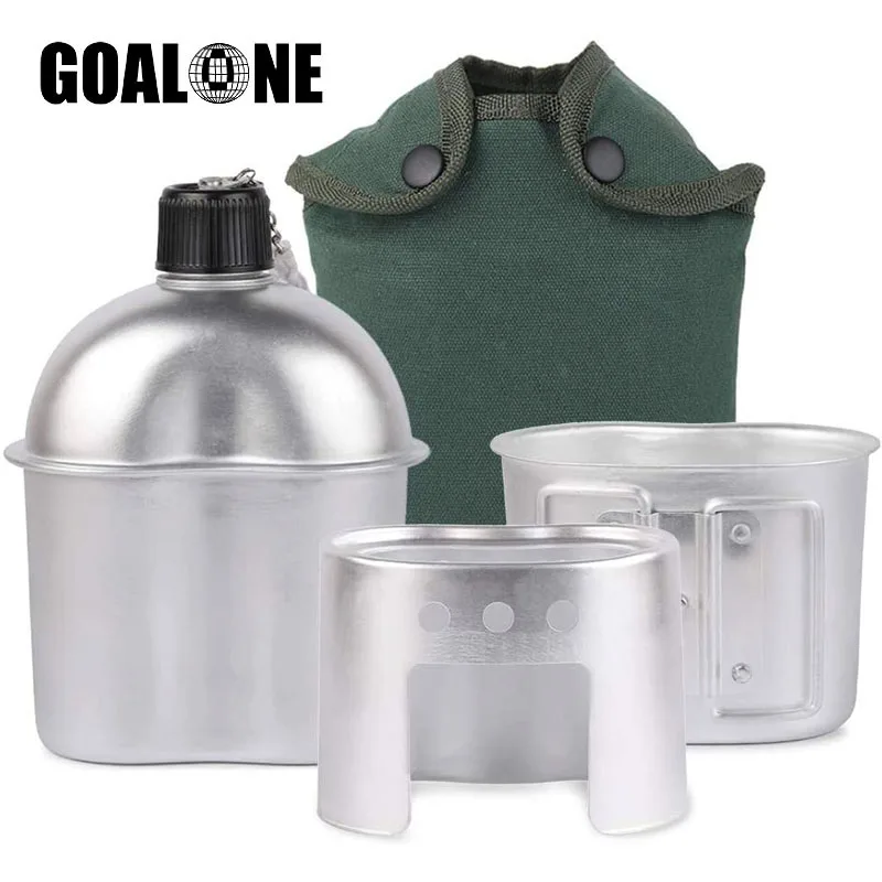 GOALONE 1L Military Canteen Kit Portable Aluminum Cup Wood Stove Set with Nylon Cover Bag for Camping Hiking Backpacking | Дом и сад