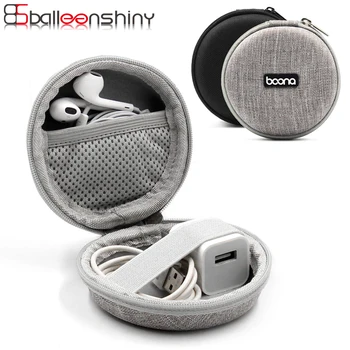 

BalleenShiny EVA Round Earphone Storage Bag Mini Portable Gray Black USB Data Cable Container Portable Bag for Travel Sports