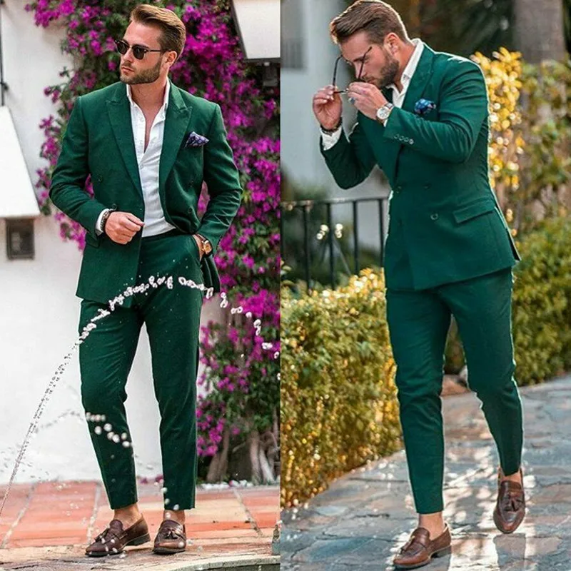 

Men's Formal Green Suits Double-breasted Groom Wedding Wear Tuxedos Peak Lapel Men's suit