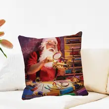 

80%HOTPillow Cover Christmas Theme Pattern Polyester Peach Skin Santa Claus Snowman Square Sofa Throw Pillow Case for Home