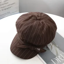 Элегантная Женская шляпка-берет для женщин, осенне-зимняя восьмиугольная кепка, Стильные Шапки художника, художника, газетчика, шапка с полосками, берет, шапки