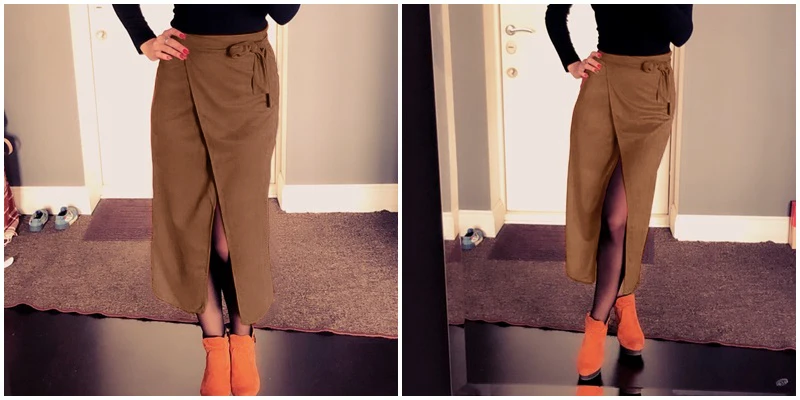 Office suede leather long skirt female autumn and winter high waist split sexy skirt service ladies long skirt