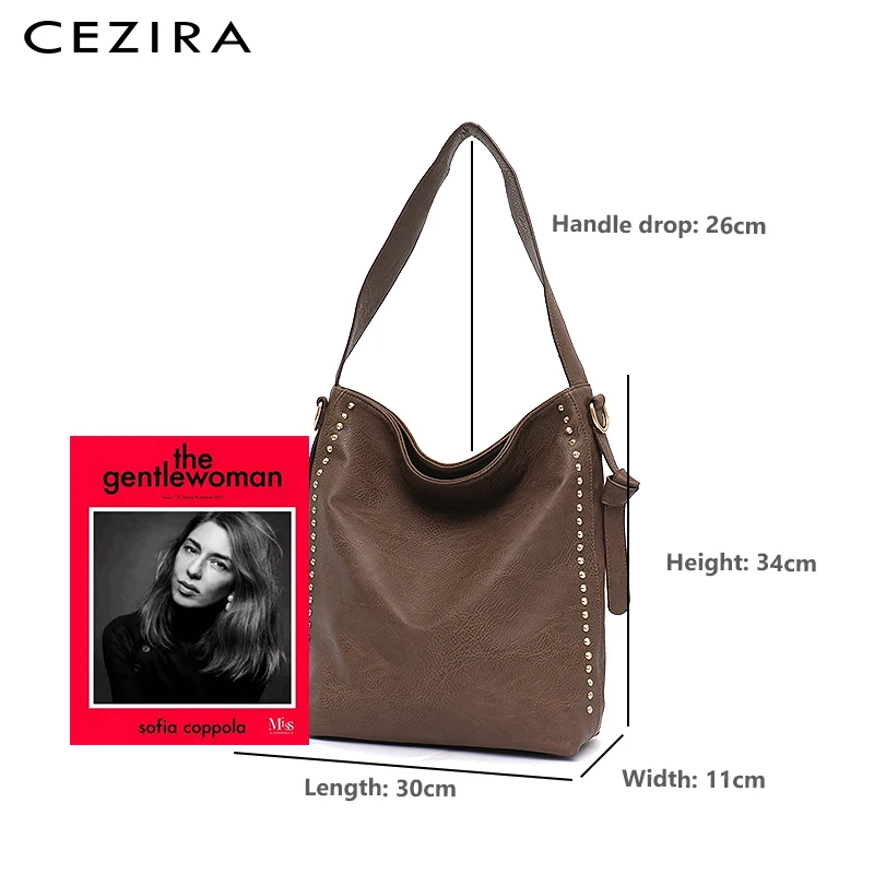 CEZIRA, большая сумка-хобо для женщин, модная, из Веганской кожи, на плечо, для девушек, с заклепками, искусственная кожа, сумки, женская Повседневная сумка через плечо и сумка-мессенджер