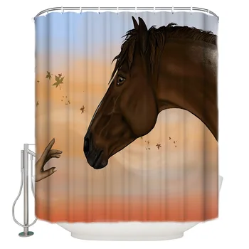 

Vintage Mordern Design Printed Bath Curtain Indian Balck Horse Painting Shower Curtain Polyester Fabric 3d Curtains For Bathroom