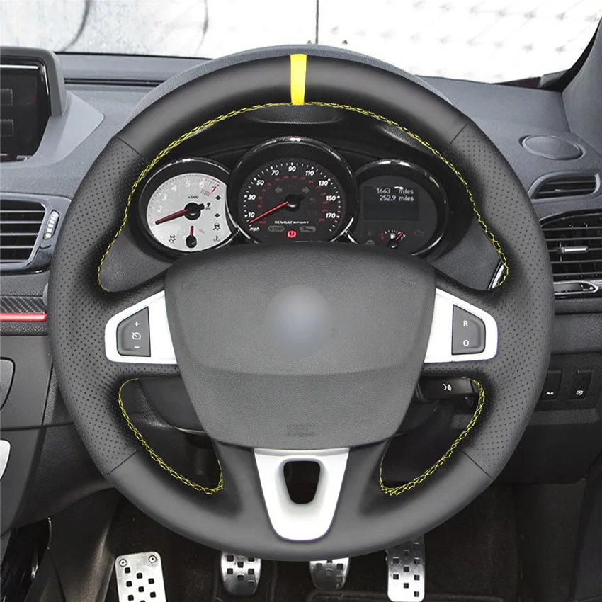 MEWANT ручная швейная черная крышка рулевого колеса из натуральной кожи для Renault Megane 3(Coupe) RS 2010 - Название цвета: style-01