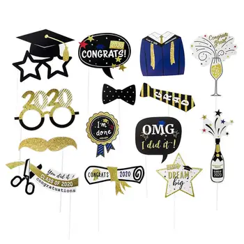 

14pcs 2020 Graduation Photo Booth Props Class of 2020 Congrats Grad High School Senior Prom Grad Party Gold Glitter