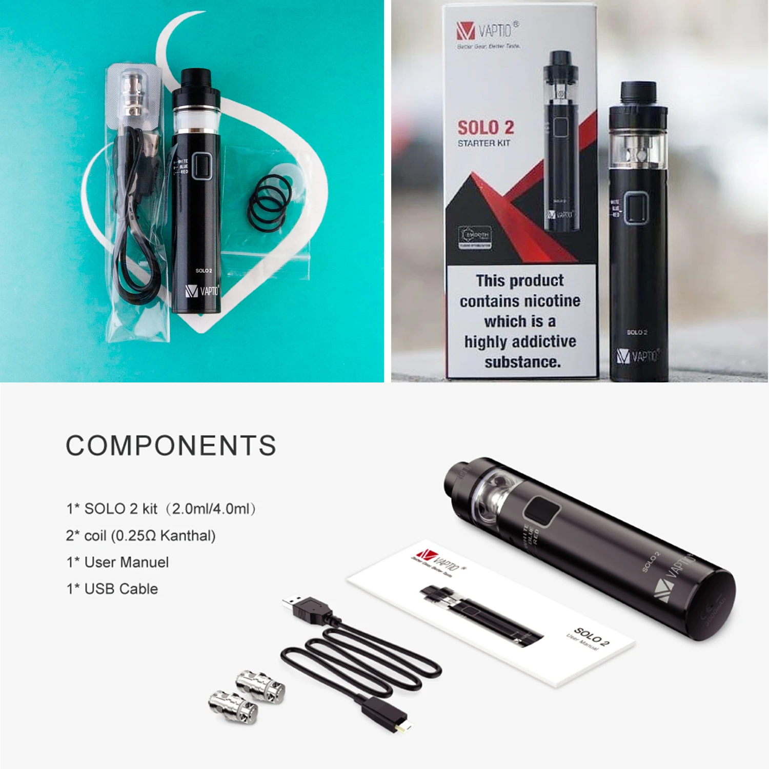 Электронная сигарета со встроенным аккумулятором Vaptio SOLO2 10 шт. 3000 мАч 2 мл