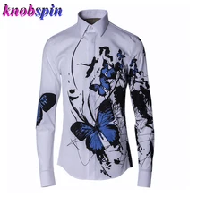 Мода чернила с принтом бабочки мужские рубашки с длинным рукавом платье из прочной тонкой ткани, Chemise homme, Брендовое качество натуральный хлопок Бизнес мужские нарядные рубашки