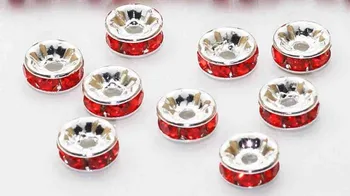 

d34sng 100pcs 8MM RED Spacer Metal Silver Plated Rondelle Rhinestone Loose Beads fit bracelets crystal