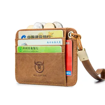 

BULLCAPTAIN Genuine Leather Business Credit Card Holder mini RFID Card protection Unisex ID Holders CARDS WALLET WITH WRIST