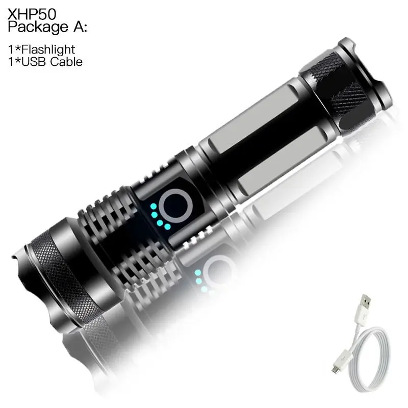 A Мощный светодиодный фонарик 18650 лм XHP50 с usb-зарядкой, 5 режимов масштабирования, светодиодный фонарь lanter, аккумулятор 1* для кемпинга - Испускаемый цвет: A