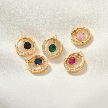 

Round Zircon Pendant copper plated 18K real gold accessories DIY Earrings Necklace Bracelet material accessories