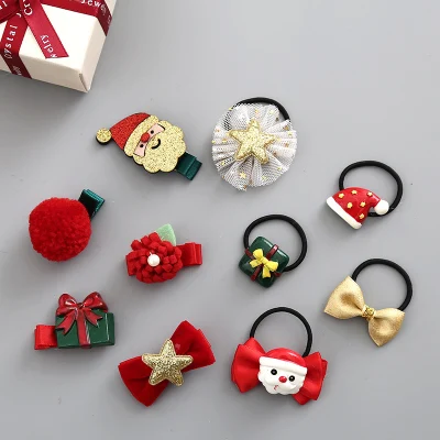 10pcs Рождественская Детская повязка на голову, шапка, нарядное платье, шапка с оленьими рогами, Сантой, Рождественская Детская одежда для маленьких девочек, новая одежда для волос на год - Цвет: 10pcs