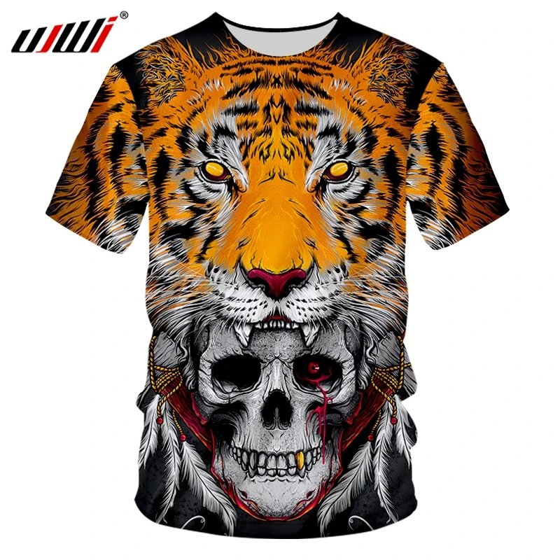 

UJWI New Art Skull T-shirts Men's Tiger 3D Printing T-shirt Streetwear Short Sleeve Casual Top Direct Mail Harajuku Dropship 5XL