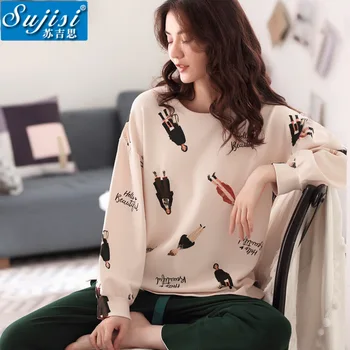 

pajamas for women cotton loungewear kawaii home clothes shorts set cute korean long-sleeved winter students sweet and cute