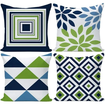 

4Pcs Navy Pear Green New Living Series Geometric Peach Skin Velvet Indoor Outdoor Pillow Case Cushion Cover for Car Sofa