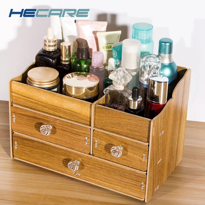 HECARE органайзер для косметики, деревянный органайзер для ювелирных изделий DIY с ящиками для хранения, экологичный домашний ящик для хранения, настольный - Цвет: 22HT